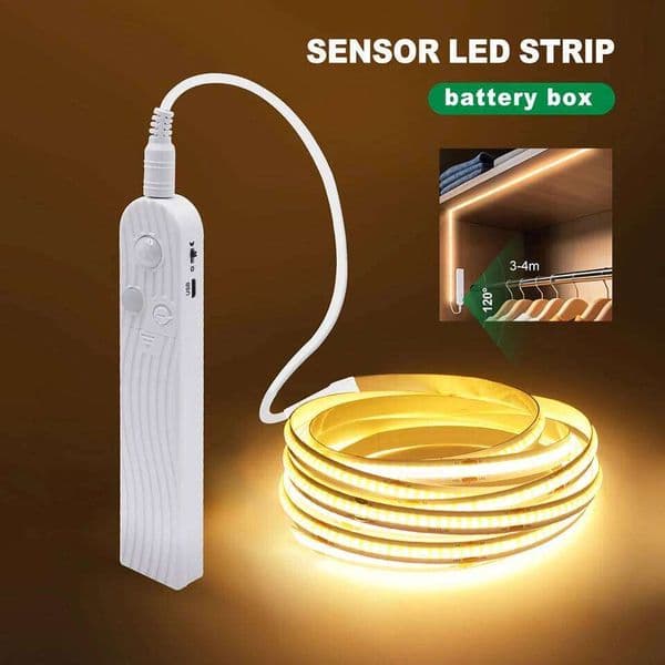 5V Motion Sensor Nigth Light COB Led Strip USB Battery Power 3mm 5mm 8mm PCB 320 LEDs Flex Lamp for Under Cabinet Kitchen Stairs 26W0311