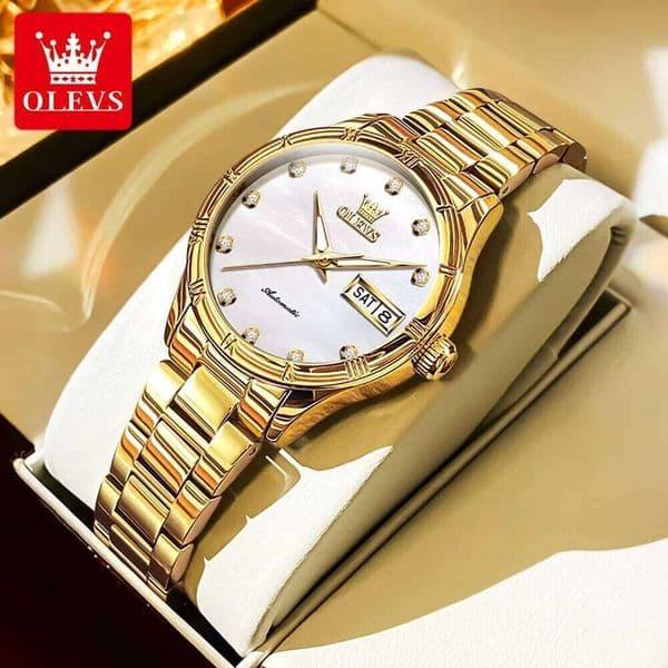 OLEVS Brand Steel Strip Double Calendar Fully Automatic Mechanical Night Light Waterproof Women's Watch 7030