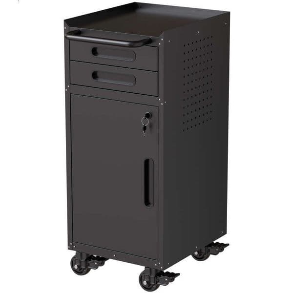 34.3" Narrow Rolling Tool Cabinet - Space-Saving Garage Storage with Lockable Door, 2 Drawers and Large Handle, Slim Metal Organizer for Tight Spaces
