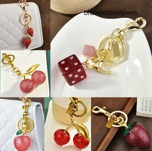 Designer Charm Women Letter Keychain Cherry Keychain Bag Charm Decoration Accessory Key Rings Cherry Resin Lanyards
