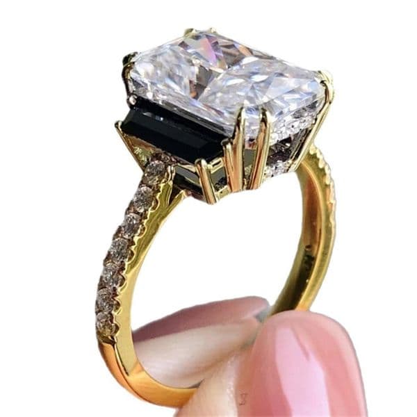 18k Gold Plated Cutting Square Shining White Zircon Stone Engagement Ring Gold Color Wedding Bands Jewelry For Women Party Gifts size 6-10