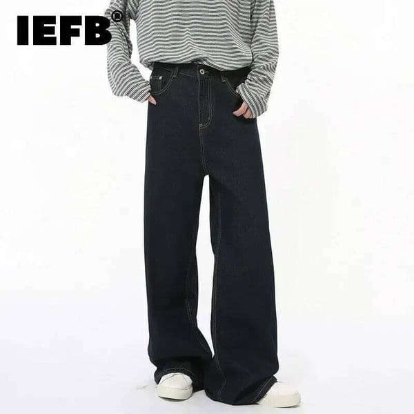 IEFB Korean Style Men Jeans Casual Droop Solid Color Trousers Straight Loose Wide Leg Spring Male Denim Pants New Simple 9C7861 C260310
