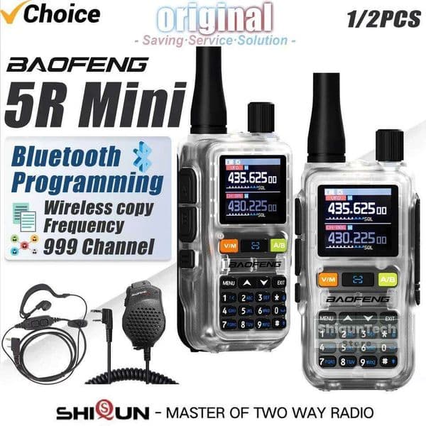 Baofeng UV Mini Walkie Talkie Air Band UHF/VHF Watch Dual PTT Programming Type-C Camping Ham Radio Upgrade 5R 26Y0311