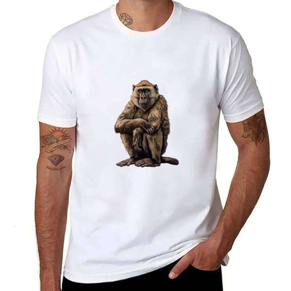 Majestic Baboon in Thoughtful Repose for 100 percent cotton t shirt man plain T-Shirt Q260311