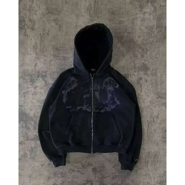 Man Hoodie Y2k Goth Men Hip Hop Streetwear Harajuku Gothic Pattern Zip Up 90s Graphic Sweatshirt Japanese Anime C260311