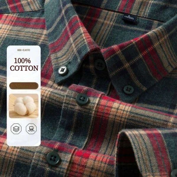 100% Flannel Shirt Men's, Plaid Casual Jacket, Anti-Wrinkle, Multi-Color Gold Quality Long-Staple Cotton M-4XL 26Y0311