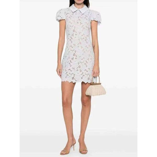Spring New Fashion Light Blue Flower Embroidery Dress Women Elegant Temperament Turn-Down Collar High Waist Robe Ladies Mdng260311