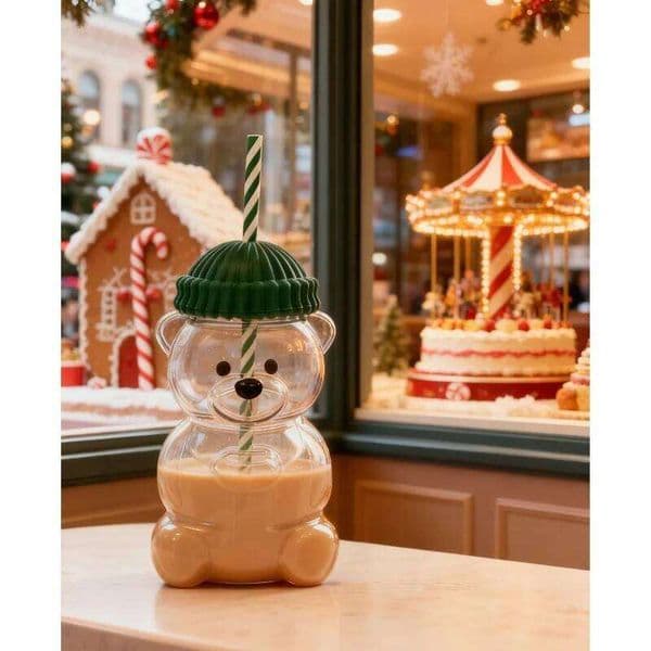 New Bear Straw Glass Cup hot or cold drinks, can hold about 20 ounces of liquid Christmas creative gifts L260601