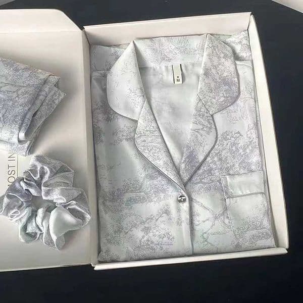 New Ice Silk Women Pajama Lapel Button Cardigan Outfits for Women 2 Piece Set Fashion Set Clothes for Women N260311