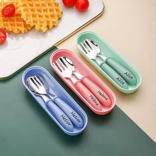 Customizable Name 3-Piece rens Dining Set Spoon Fork Storage Box Portable s Tableware Kit 260306