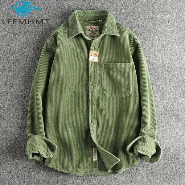 Solid Color Corduroy Vintage Shirt for Men Spring Fashion Simple Basic Long Sleeve Blouse America Style Good Quality Dense Coats 26Y0311