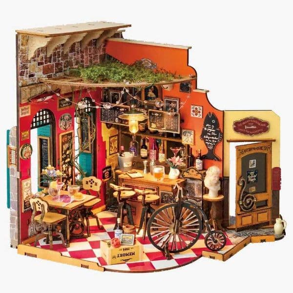 Robotime Rolife DIY Cheers BarDining Doll House with Furniture Miniature Dollhouse Wooden Kits Toy For Kids AdultsDG173 X260311
