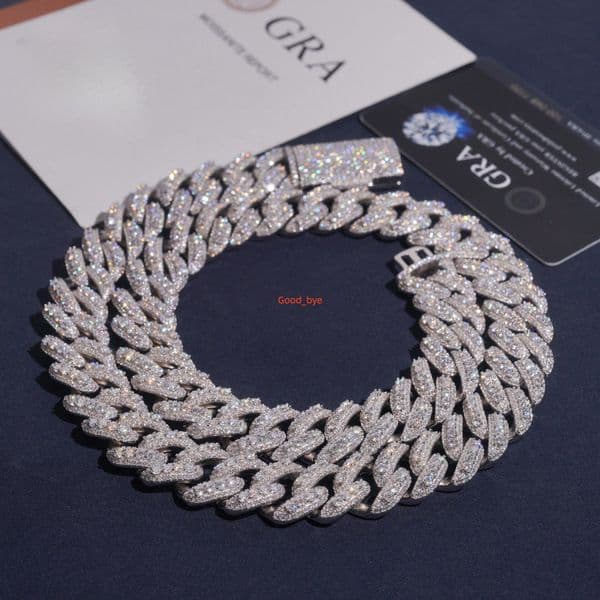 New Arrivals Hip-Hop Style S925 Sterling Silver Moissanite 13mm/15mm/16mm/18mm Cuban Link Chain Necklace