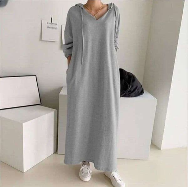 Autumn Women's 2024 New Fashion Simple Retro Dress Sweatshirt Winter Long Sleeve Pocket Solid Hooded Robe Z260311
