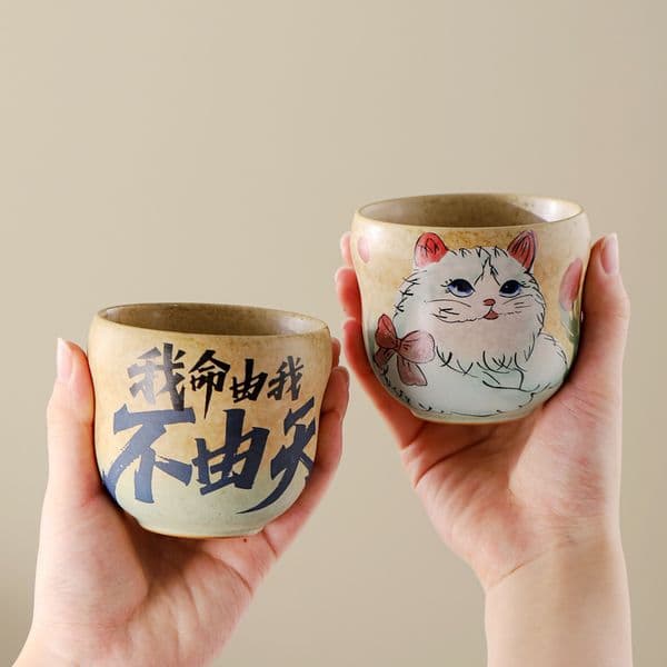 Bestseller Beige Ru kiln handmade ceramic for home use, single-person personal cup, handcrafted vintage tea tasting cup ddmySat