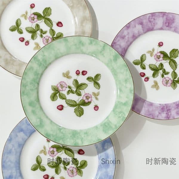 New Wild Strawberry Ceramic Plate Western Plate 20cm Color Plate Bone China European Plate Tableware Dim Sum Plate