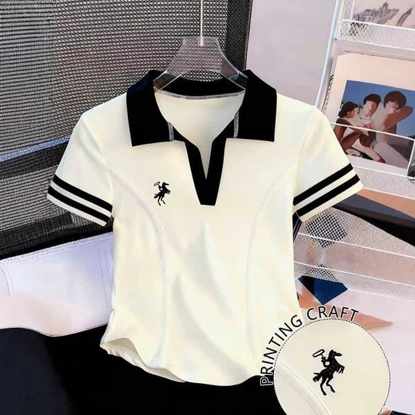 European And American Polo Shirt Spring/summer New Designer Shirt Tight-fitting Designer Hoodie Turn-down Collar Casual Striped Patchwork Short-sleeve Top