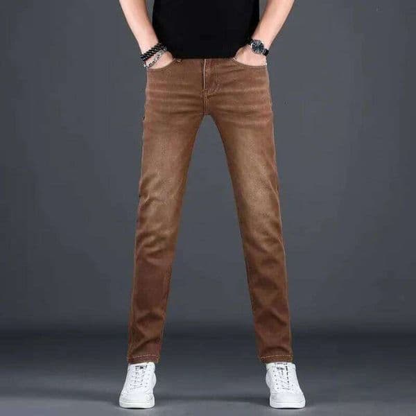 New Men's Denim Pants High-quality Casual Brown Fashion Trend Slim Fit Easy to Match Z260124