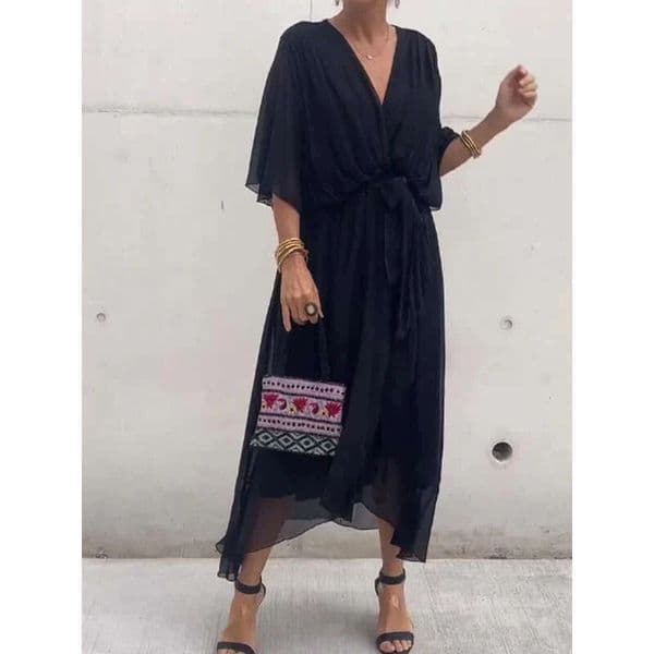 New European American women's clothing for cross-border Amazon: Solid color tie-dye long dress with bat sleeves and irregular hem, plus size