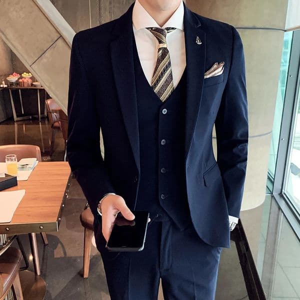 Mens 2025 Three-Piece Suit Set Casual Business Wedding Banquet Outfit Handsome M-4XL Stylish Combination with Vest And Trousers 260311