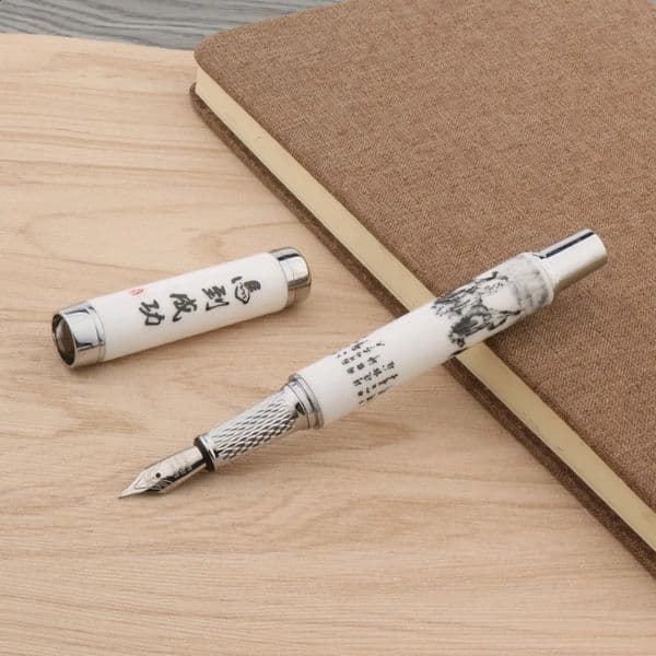 Blue and White Porcelain Fountain Pen horse Painting Medium Stationery Office school supplies Writing ink pen 260311