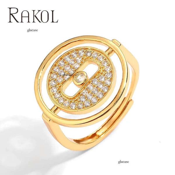 Rakol RP5403 Button Shape Simple 18k Gold Zirconia Adjustable Ring Women's Jewelry