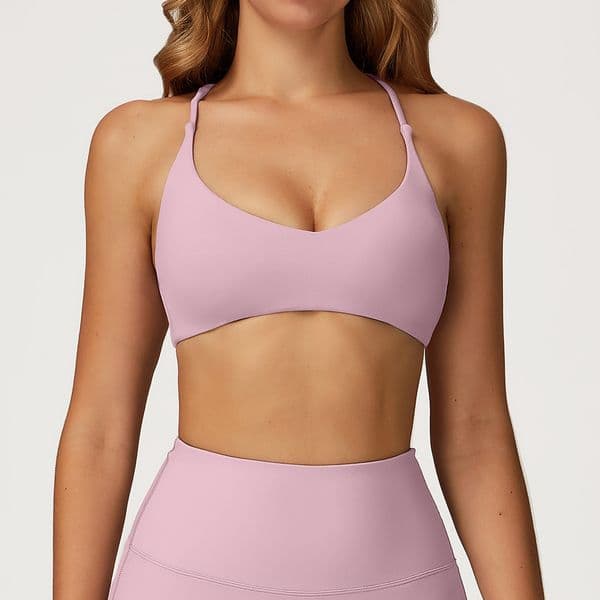 Deep V Neck Yoga Bra Women's Sexy, Cross Back Strappy Sports Bra, Removable Pads Hidden Elastic Hem Tummy Control