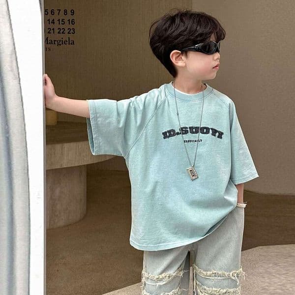 Childrens pure cotton T-shirt 2025 new style boys thin short-sleeve top loose mid-sleeve summer clothing for young children trendy 6 L260311 Z260521