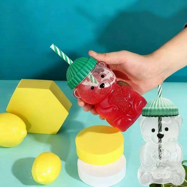 1-4PCS 550ml Cartoon Bear Transparent Bottles Cute Takeout Drink Container for Bubble Tea Juice Party Supplies Chrismas Gifts L260601