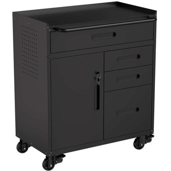 34.3" Mobile Tool Storage Cabinet - Organizer with Lockable Compartment & 4 Drawers, Rolling Steel Chest for Workshop and Home Garage