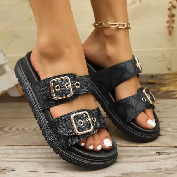 2025 Summer New Womens Sandals Couple Flat Adjustable Platform Sandals Casual and Stylish K260311