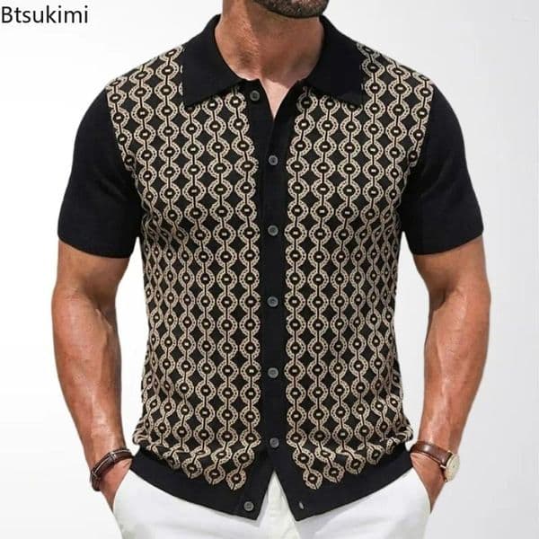 Men's Polos 2026 Fashion Luxury Knitted Polo Shirt Premium Jacquard Short Sleeve Cardigan Tops For Men Summer Casual Business Knitwear
