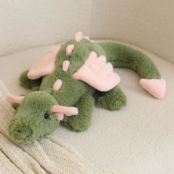 Cute Matcha Green Dragon Plush Toy Soft Stuffed Dragon Doll with Pink Wings Huggable Adorable Plushie for Girl Gift Home Decor 260311