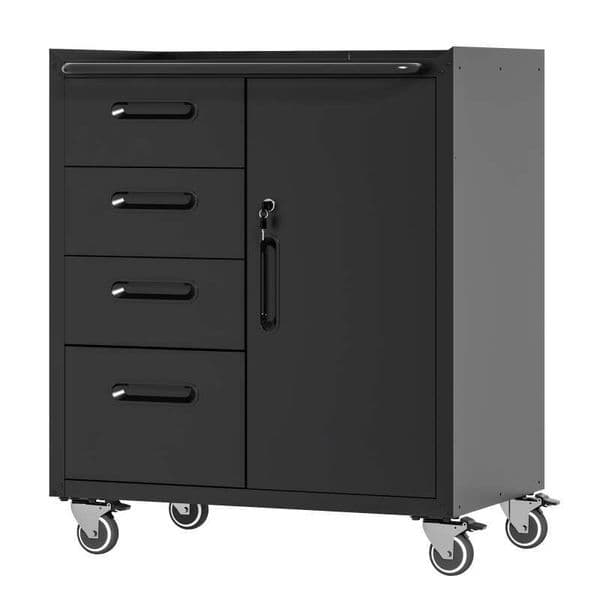 Sturdy Metal with Wheels - Tool Storage Cabinet for Garage, Office, and Home Organizer Solutions, Black/Gray