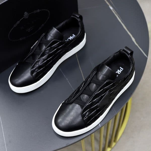 Fashion Men Casual Shoes Downtown Sneakers Italy High End Black White Texture Leather Low Top Elasticated Strap Trainers Designer Outdoor Sports Shoes Box EU 38-45