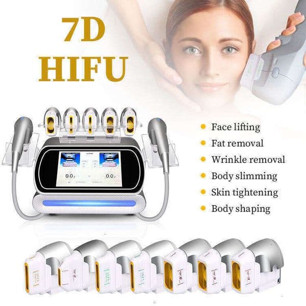 Professional 7D Skin Smoothing Face Body Contouring High Intensity Focused Ultrasound Machine 7 Cartridges Anti-Wrinkle Collagen Remodeling Salo