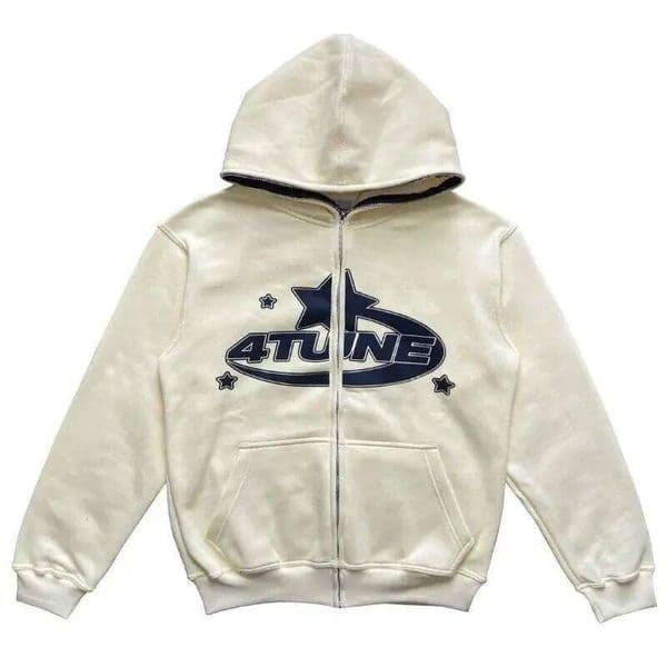 Men's letter and star printed hooded sweatshirt loose retro zipper long sleeved jacket outerwear C260311