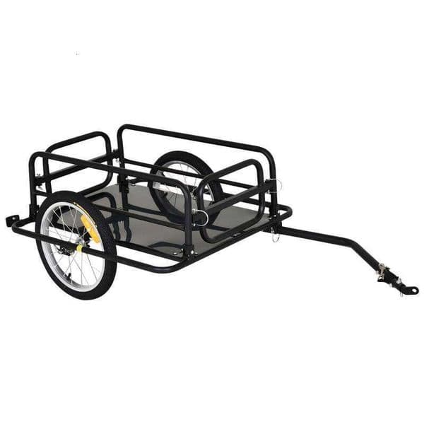 Aosom for Hefty Loads, Foldable Compact Storage, Universal Hitch, Wagon Bicycle Cargo Trailer Bike Attachment with 16" Wheels, Heavy-Duty, Black