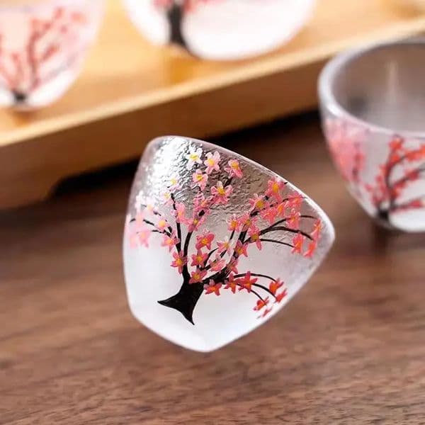 Japanese Style Sakura Wine Glasses Wine Decanter Handmade Cocktails Sake Glasses Retro Small Teacups Transparent Water Cup 50ml 260302