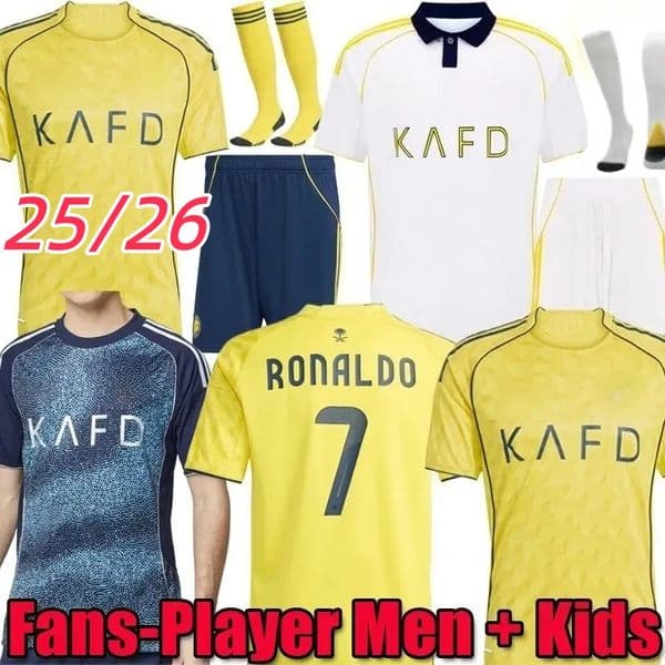 2025 2026 Al Nassr FC Soccer Jerseys COMAN JOAO FELIX RONALDO Ronaldo PEDRO MANE BROZOVIC OTAVIO WESLEY Riyadh Home away CR7 men kids kit Football Shirt third BJ878
