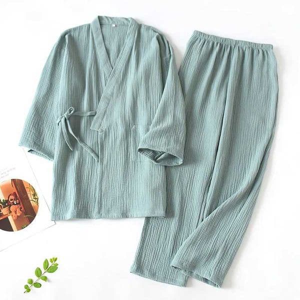 2026 Japanese Kimono Set 100Cotton Pajamas Two-piece Couple Yukata Loose Mens And Womens Sweat Steaming Suit Home Service Set N260311