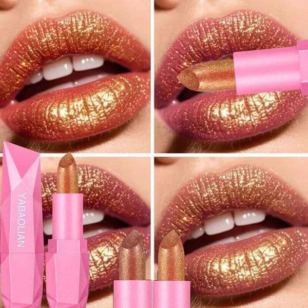 Sparkling Diamond Lipstick Quicksand Golden Shining Non-stick Cup Shiny Pearlescent Moisturizing Lip Tint Red Sexy Lips Makeup Z260311