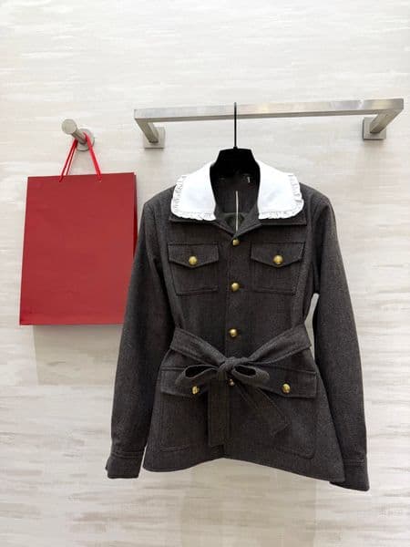 26 new dark gray doll collar jacket instantly transforms into a vintage lady