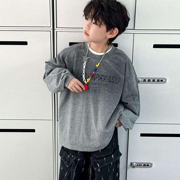 Boys' pure cotton sweatshirt, autumn 2025 new style, stylish Korean version long-sleeve top for children, loose and trendy boys' clothing L260311
