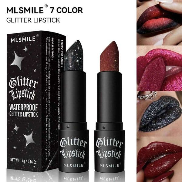 MLSMILE Multi-Color Non-stick Cup Matte Lasting Easy Color Black Diamond Lipstick Shimmer Lip Gloss Dark Halloween Look W260311