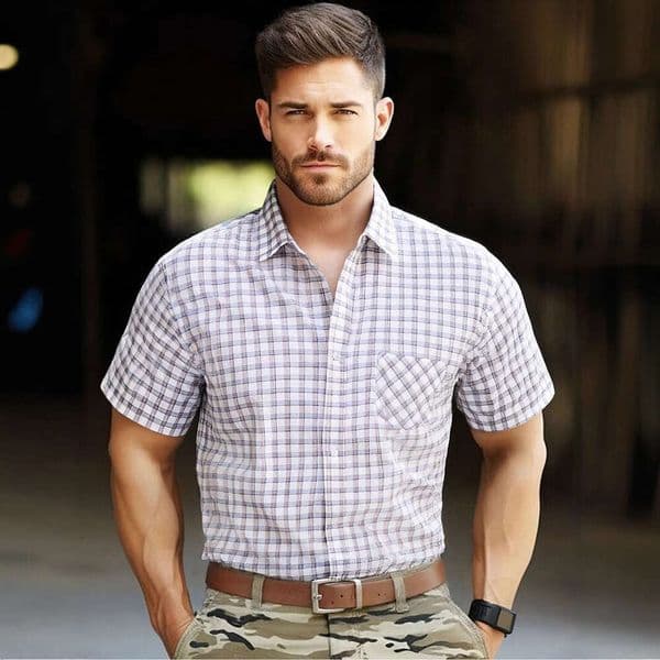 2025 Cross-border US Men's Casual Daily Classic Plaid Turn-down Collar Single-breasted Plus Size Shirt Factory Direct