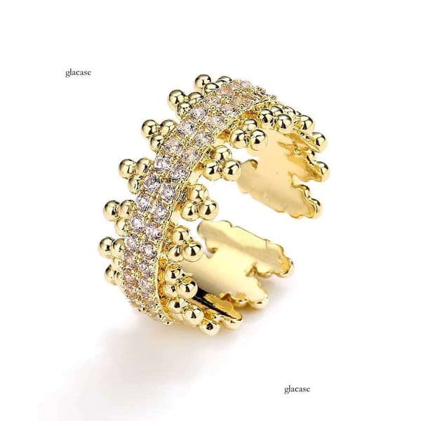 RAKOL RP5110 Double Layer Zircon Open Gold Jewelry 14k Adjustable Ring for Women