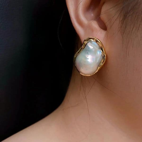 YYING Cultured White Keshi Baroque Pearl Stud Earrings Gold Plated Stud 260302