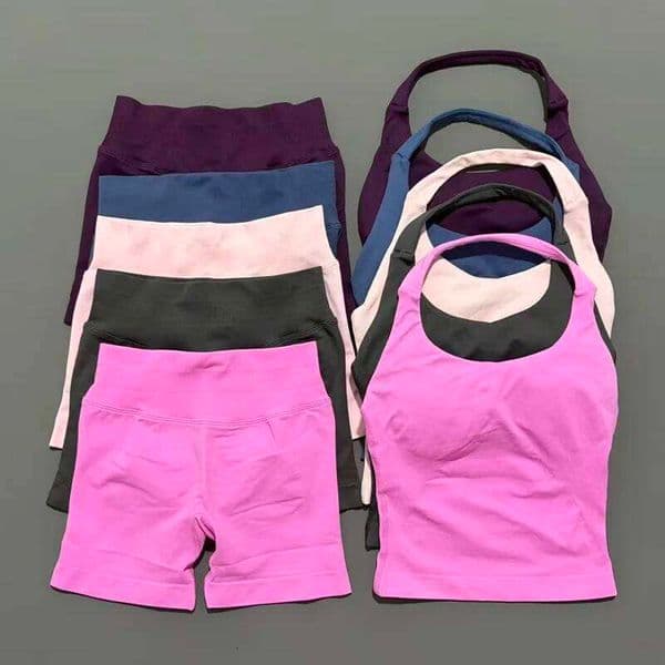 2 Pcs HISTELLO Halter Top Strappy Bra Shorts Set Women Workout Clothes Seamless Vest Hip-Lifting Sports Leggings Gym Suit 26H0311 Z260513