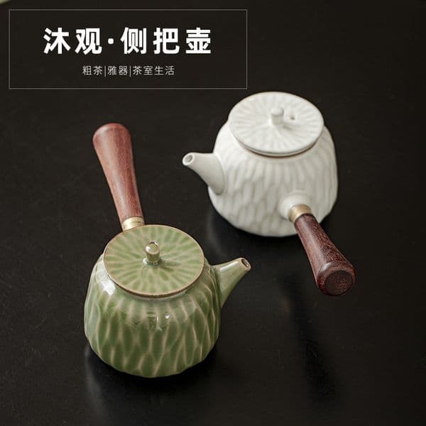 Bestseller Chinese-style rustic pottery side-handle with antique wooden handle, Kung Fu tea set, household vintage ceramic teapot, single teapot ddmySat